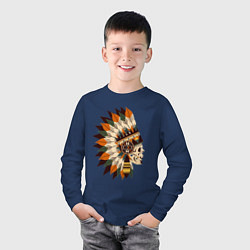Лонгслив хлопковый детский Индейские мотивы арт, цвет: тёмно-синий — фото 2