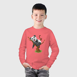 Лонгслив хлопковый детский Смешная панда, цвет: коралловый — фото 2