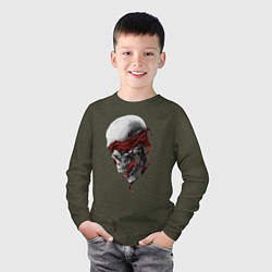 Лонгслив хлопковый детский Череп Skull, цвет: меланж-хаки — фото 2