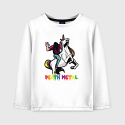 Лонгслив хлопковый детский Death Metal Unicorn, цвет: белый