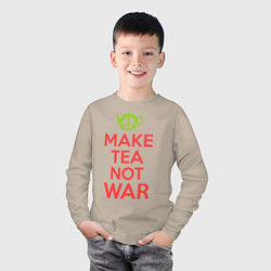 Лонгслив хлопковый детский Make tea not war, цвет: миндальный — фото 2