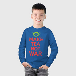 Лонгслив хлопковый детский Make tea not war, цвет: синий — фото 2