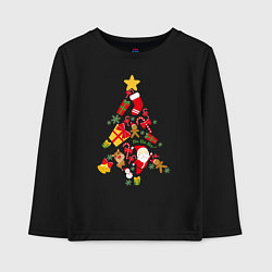 Лонгслив хлопковый детский Новогодняя елка, цвет: черный