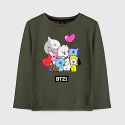 Лонгслив хлопковый детский BT21, цвет: меланж-хаки