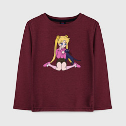 Лонгслив хлопковый детский Усаги и Луна, цвет: меланж-бордовый