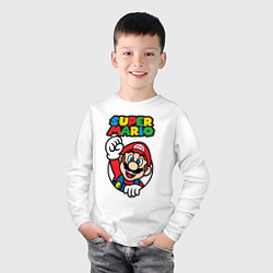 Лонгслив хлопковый детский Mario, цвет: белый — фото 2