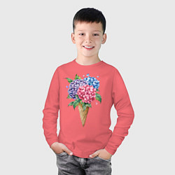 Лонгслив хлопковый детский Букет цветов в рожке, цвет: коралловый — фото 2