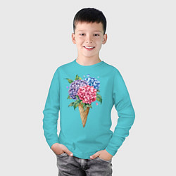 Лонгслив хлопковый детский Букет цветов в рожке, цвет: бирюзовый — фото 2