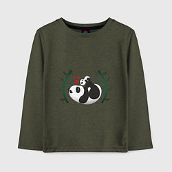 Лонгслив хлопковый детский Мама панда с малышом, цвет: меланж-хаки