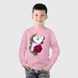 Лонгслив хлопковый детский Head of david in flowers, цвет: светло-розовый — фото 2