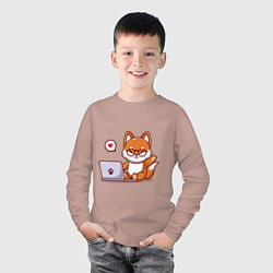 Лонгслив хлопковый детский Cute fox and laptop, цвет: пыльно-розовый — фото 2