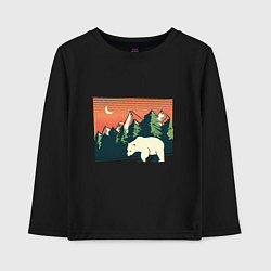 Лонгслив хлопковый детский Белый медведь пейзаж с горами, цвет: черный