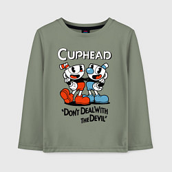 Лонгслив хлопковый детский Cuphead, Dont deal with devil, цвет: авокадо