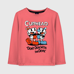 Лонгслив хлопковый детский Cuphead, Dont deal with devil, цвет: коралловый