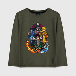 Лонгслив хлопковый детский КЛИНОК, РАССЕКАЮЩИЙ ДЕМОНОВ, цвет: меланж-хаки