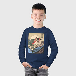 Лонгслив хлопковый детский Cat Kong versus Godzilla Kaiju, цвет: тёмно-синий — фото 2