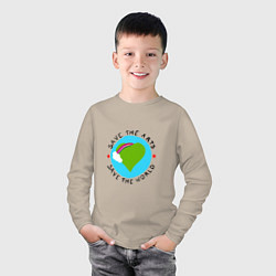 Лонгслив хлопковый детский Планета Земля, цвет: миндальный — фото 2