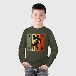 Лонгслив хлопковый детский Love fish Люблю рыбу, цвет: меланж-хаки — фото 2