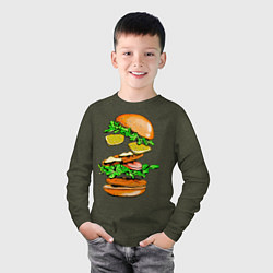 Лонгслив хлопковый детский King Burger, цвет: меланж-хаки — фото 2