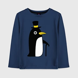 Лонгслив хлопковый детский Пингвин в шляпе, цвет: тёмно-синий
