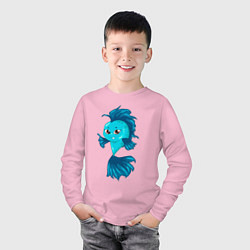 Лонгслив хлопковый детский Голубая рыбка, цвет: светло-розовый — фото 2