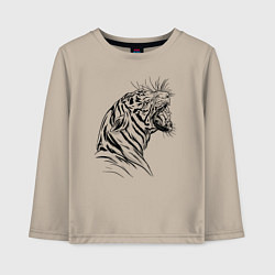 Лонгслив хлопковый детский Чёрно белый рисунок тигра, цвет: миндальный
