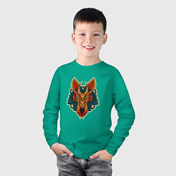Лонгслив хлопковый детский Злой волк орнамент, цвет: зеленый — фото 2
