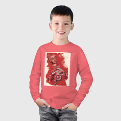 Лонгслив хлопковый детский Lil devil, цвет: коралловый — фото 2