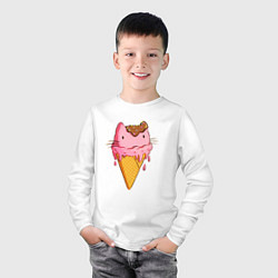 Лонгслив хлопковый детский Cat Ice Cream, цвет: белый — фото 2