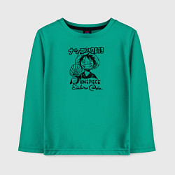 Лонгслив хлопковый детский Улыбка Луффи с веером One Piece, цвет: зеленый