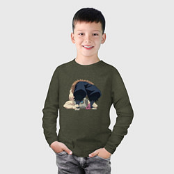 Лонгслив хлопковый детский Клинок, рассекающий демонов, цвет: меланж-хаки — фото 2