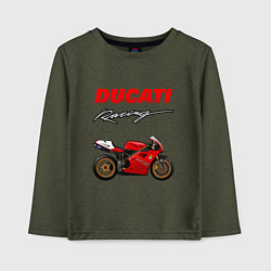 Лонгслив хлопковый детский DUCATI ДУКАТИ MOTOSPORT, цвет: меланж-хаки
