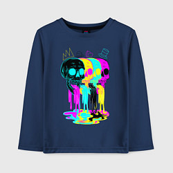Лонгслив хлопковый детский 4 ЧЕРЕПА SKULLS NEON, цвет: тёмно-синий