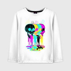 Лонгслив хлопковый детский 4 ЧЕРЕПА SKULLS NEON, цвет: белый