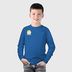 Лонгслив хлопковый детский Баттерс в кармане, цвет: синий — фото 2