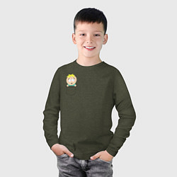 Лонгслив хлопковый детский Баттерс в кармане, цвет: меланж-хаки — фото 2