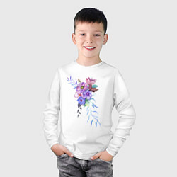 Лонгслив хлопковый детский Акварель цветы, цвет: белый — фото 2
