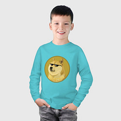 Лонгслив хлопковый детский Dogecoin, цвет: бирюзовый — фото 2