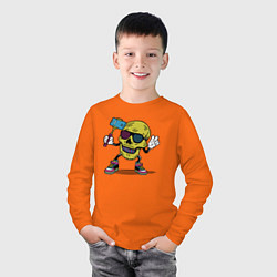 Лонгслив хлопковый детский Череп сэлфи, цвет: оранжевый — фото 2