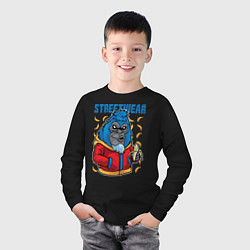 Лонгслив хлопковый детский Обезьяна в куртке, цвет: черный — фото 2