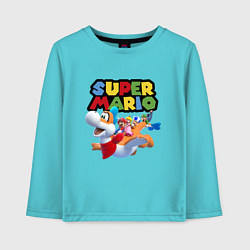 Лонгслив хлопковый детский Super Mario убойная компания, цвет: бирюзовый