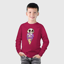 Лонгслив хлопковый детский Мороженое Череп на Хэллоуин, цвет: маджента — фото 2