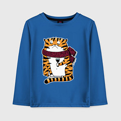 Лонгслив хлопковый детский Недовольный тигр с бокалом вина, цвет: синий