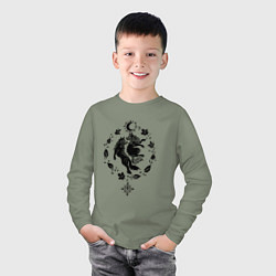 Лонгслив хлопковый детский Волки из легенд, цвет: авокадо — фото 2