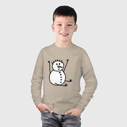 Лонгслив хлопковый детский Снеговик в дудл-стиле, цвет: миндальный — фото 2