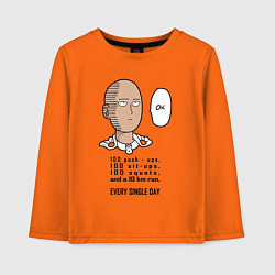 Лонгслив хлопковый детский Список тренировки Сайтама One Punch-Man, цвет: оранжевый