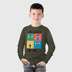Лонгслив хлопковый детский ИГРА В КАЛЬМАРА ПОП-АРТ, цвет: меланж-хаки — фото 2