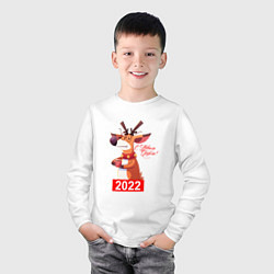 Лонгслив хлопковый детский Недовольный олень с чашечкой кофе, новый год 2022, цвет: белый — фото 2