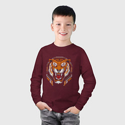 Лонгслив хлопковый детский Tiger, цвет: меланж-бордовый — фото 2