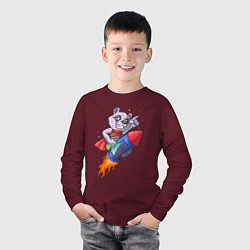 Лонгслив хлопковый детский СуперКосмоПанда, цвет: меланж-бордовый — фото 2